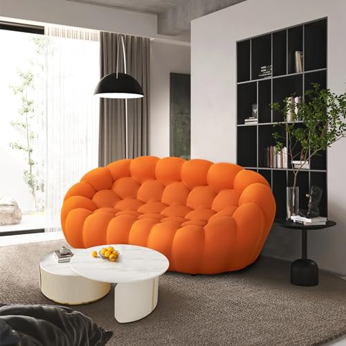 74.8'' Modern Loveseat Sofa, 2 Seater Mesh Fabric Love Seat Floor Sofa, 3D Honeycomb Shape Bubble Sofa Curved Couch for Living Room, Office, Apartment
