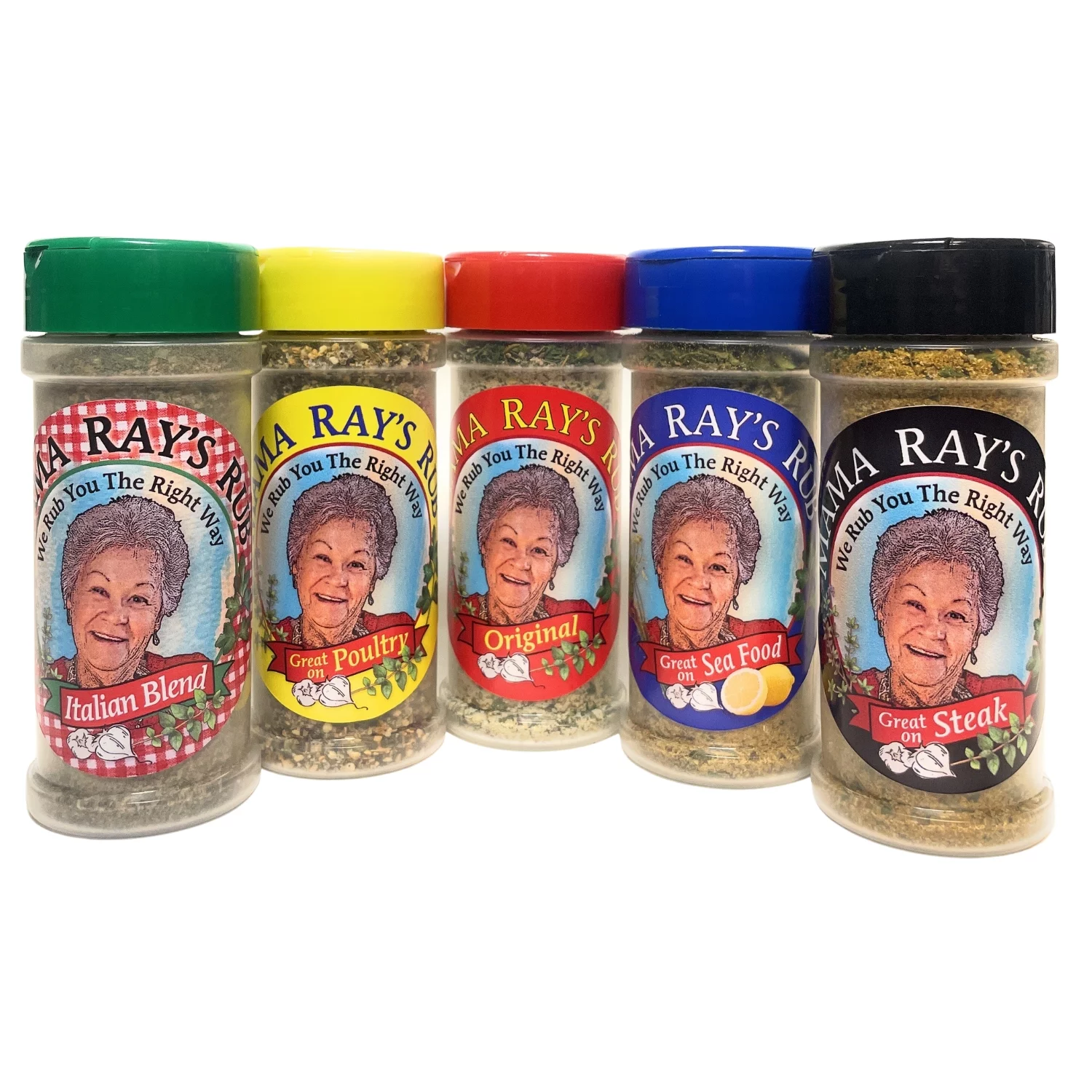 Mama Ray's Kitchen- 5 Variety Pack | Original, Steak, Poultry, Italian & Seafood Seasoning | Enhance Your Dishes with Mediterranean Flavors 4oz Bottles