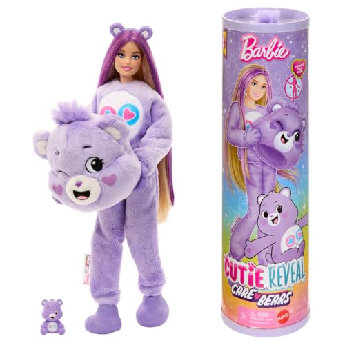 Barbie Cutie Reveal Doll & Accessories, Care Bears Series with Share Bear Costume & 10 Surprises Including Color Change & Mini Bear
