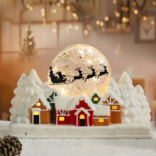 taman Christmas Ceramic Village, Xmas House with Glowing Globe Tabletop Decoration for Christmas Tabletop Home Décor Kids' Gift