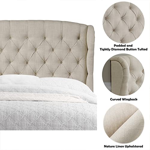 Rosevera Clancy Adjustable Heigh Headboard with Linen Upholstery and Button Tufting for Bedroom, Queen (U.S. Standard), Beige