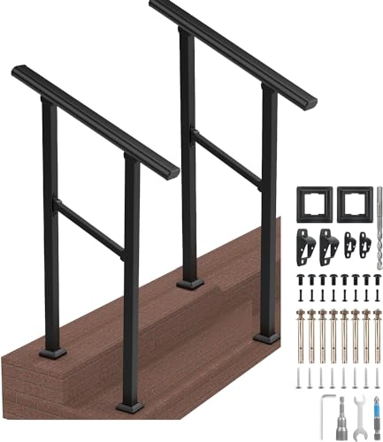 Outdoor Stair Railing, Handrails for Outdoor Steps, Handrail Fits 2 to 3 Steps Metal Handrail Stair Rail with Installation Kit Hand Rails for Outdoor Steps 36