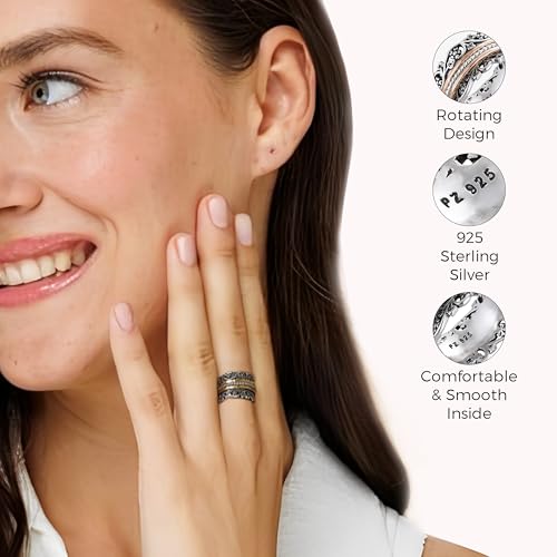 925 Sterling Silver Spinner Ring for Woman by Paz Creations, Fidget Rings Hand Crafted, Anxiety Ring for Women, Vintage Rings for Women with 1 Year Warranty