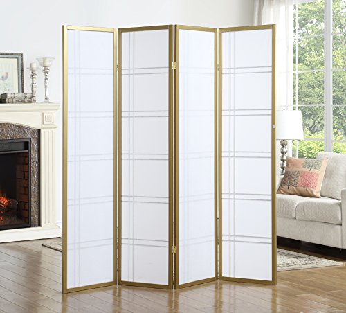 Roundhill Furniture Seto 4-Panel 4 Golden Room Divider Screen, Gold