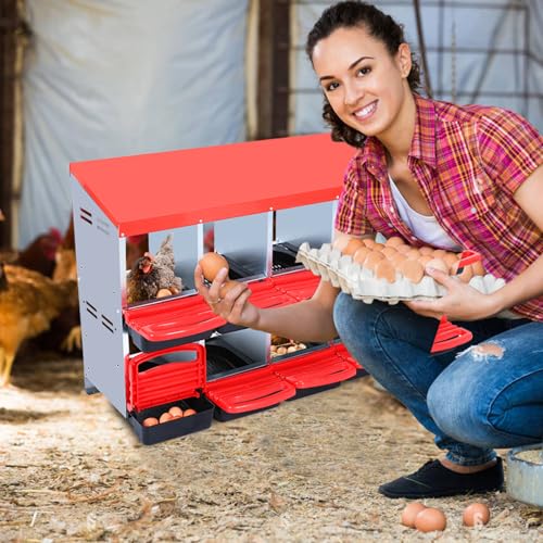 Chicken Nesting Box, 10 Hole 2 Layer Hen Nest Box with Legs, Roll Away Eggs Laying Boxes,Cleanable Pull Out Hen Roosting Boxes
