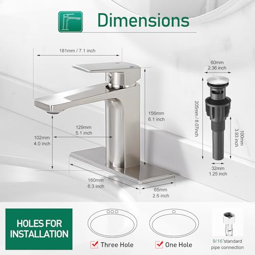 VOTON Vessel Sink Faucet Matte Black Tall Bathroom Faucet Single Handle Vanity Bathroom Sink Faucet 1 Hole Basin Mixer Tap with Water Supply Hose and Pop Up Sink Drain