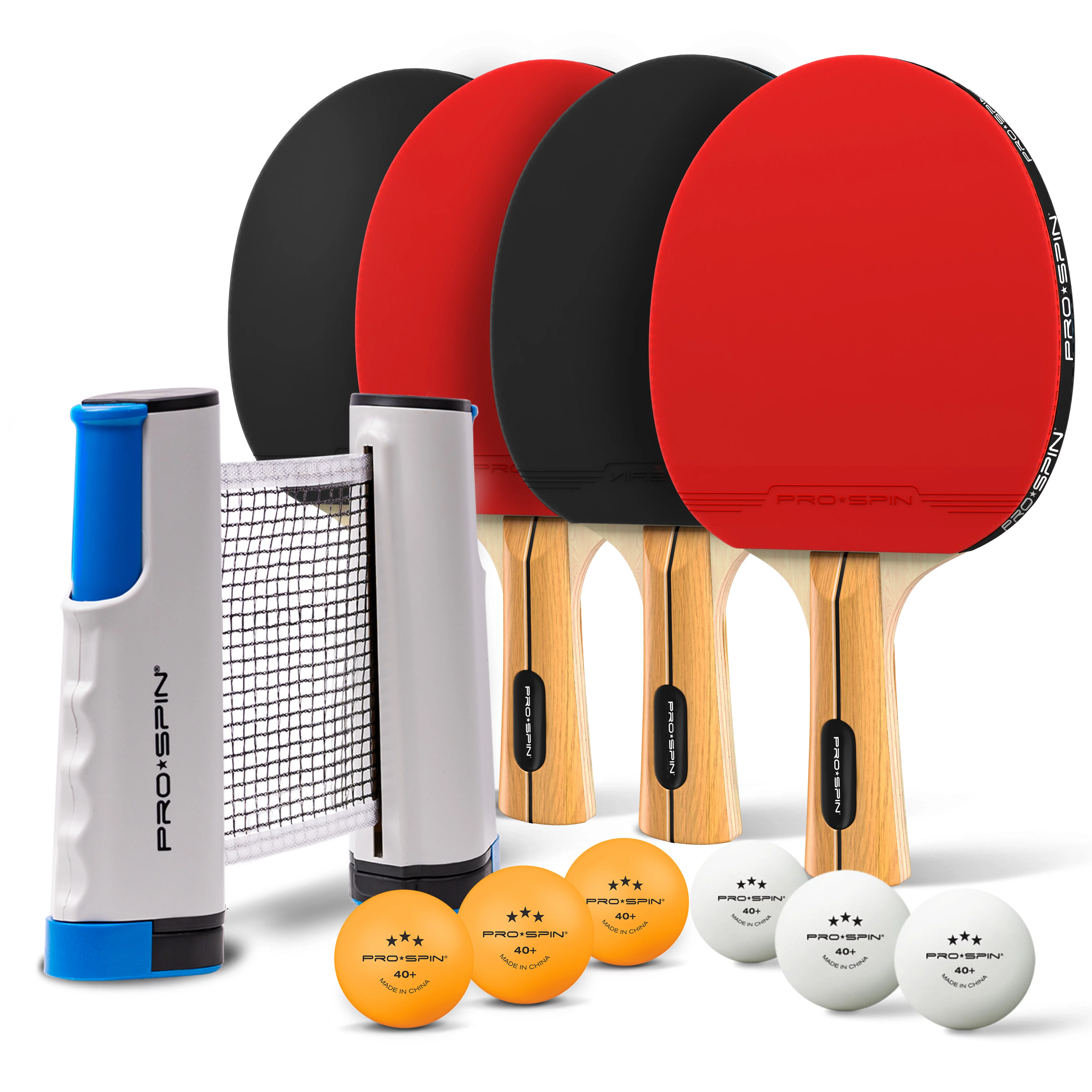 PRO-SPIN All-in-One Portable Ping Pong Set with Retractable Net, High-Performance Ping Pong Paddles, 4-Player Set, Indoor & Outdoor Game