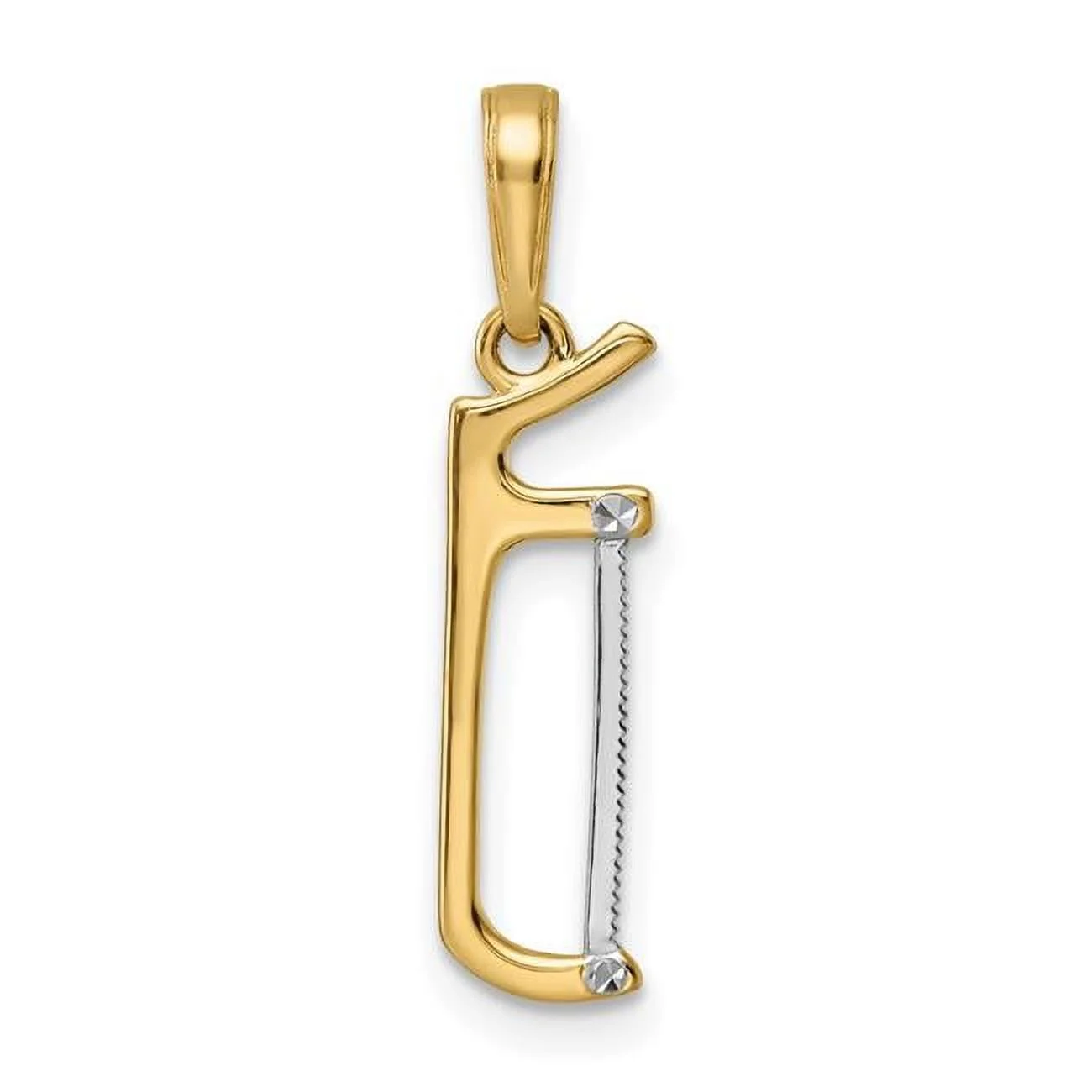 Finest Gold 14K Yellow & Rhodium White Diamond-Cut Hacksaw Pendant