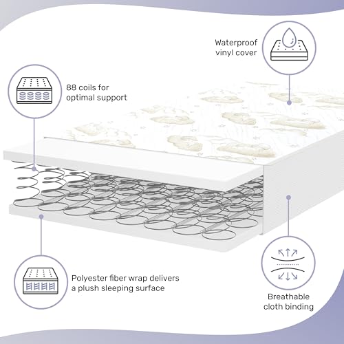 Dream On Me Twilight 5” 2-in-1 Breathable Spring Coil Crib and Toddler Bed Mattress Firm, Plush with Reversible Design I Greenguard Gold and JPMA Certified, White