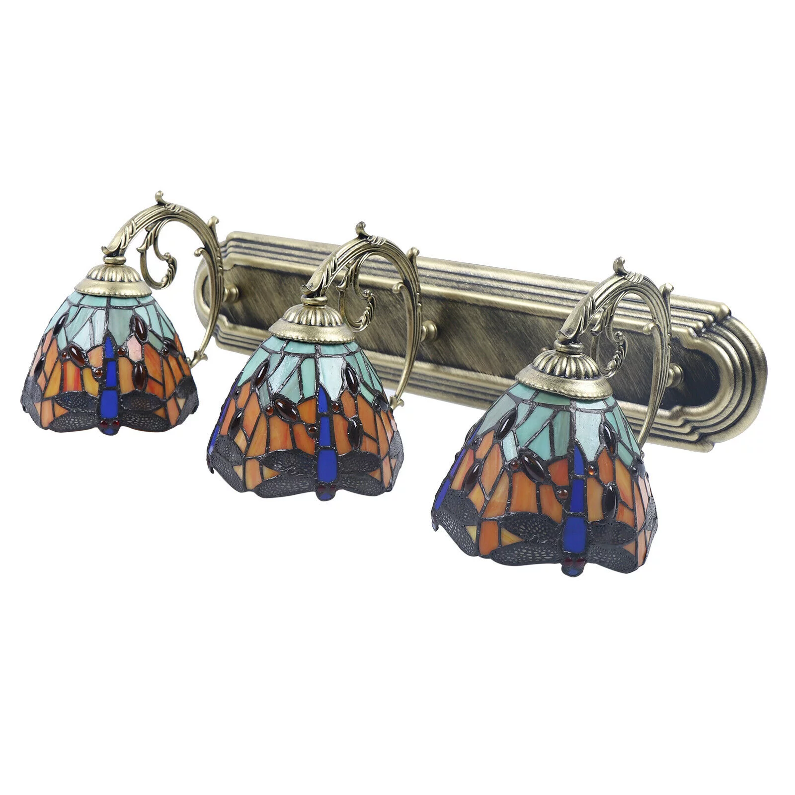 TFCFL Dragonfly Wall Sconce Lamp Stained Glass Bathroom Tiffany Style Lighting Fixture