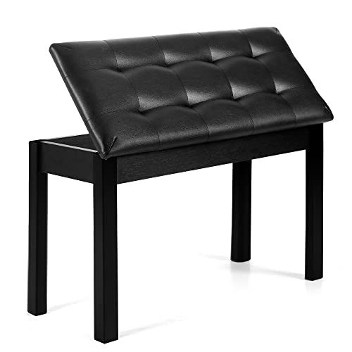 Piano Bench with Storage Piano Stool and Padded Cushion Wooden Duet Seat for Keyboard Piano Seat with Waterproof Non-Slip,White