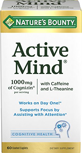 Nature's Bounty Active Mind Dietary Supplement, Supports Focus and Attention, 1000 mg Cognizin with L-Theanine and Caffeine Pills, 60 Caplets