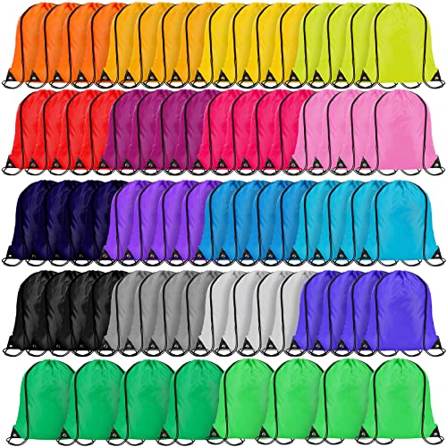 LEIFIDE 200 Pcs Drawstring Bags Bulk, Drawstring Backpack Bulk, Nylon Draw String Pack Sport String Bag, for Homeless Care(Multicolor)
