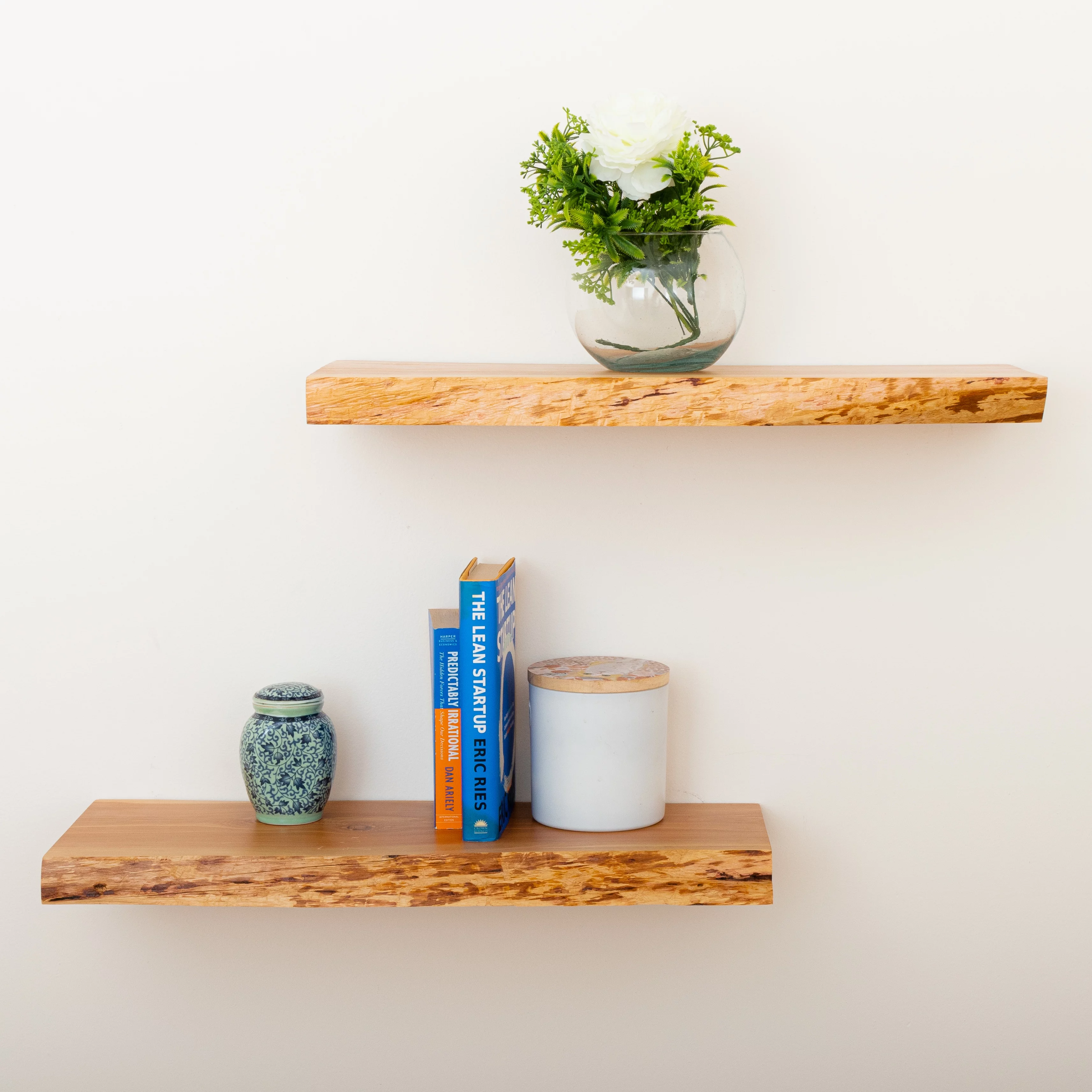 Rustic Wood Floating Shelves, Live Edge Wooden Shelf for Farmhouse Wall Decor, Set of 2 Shelves Made from American Wood, Hand Finished and Sealed (Cedar, 24