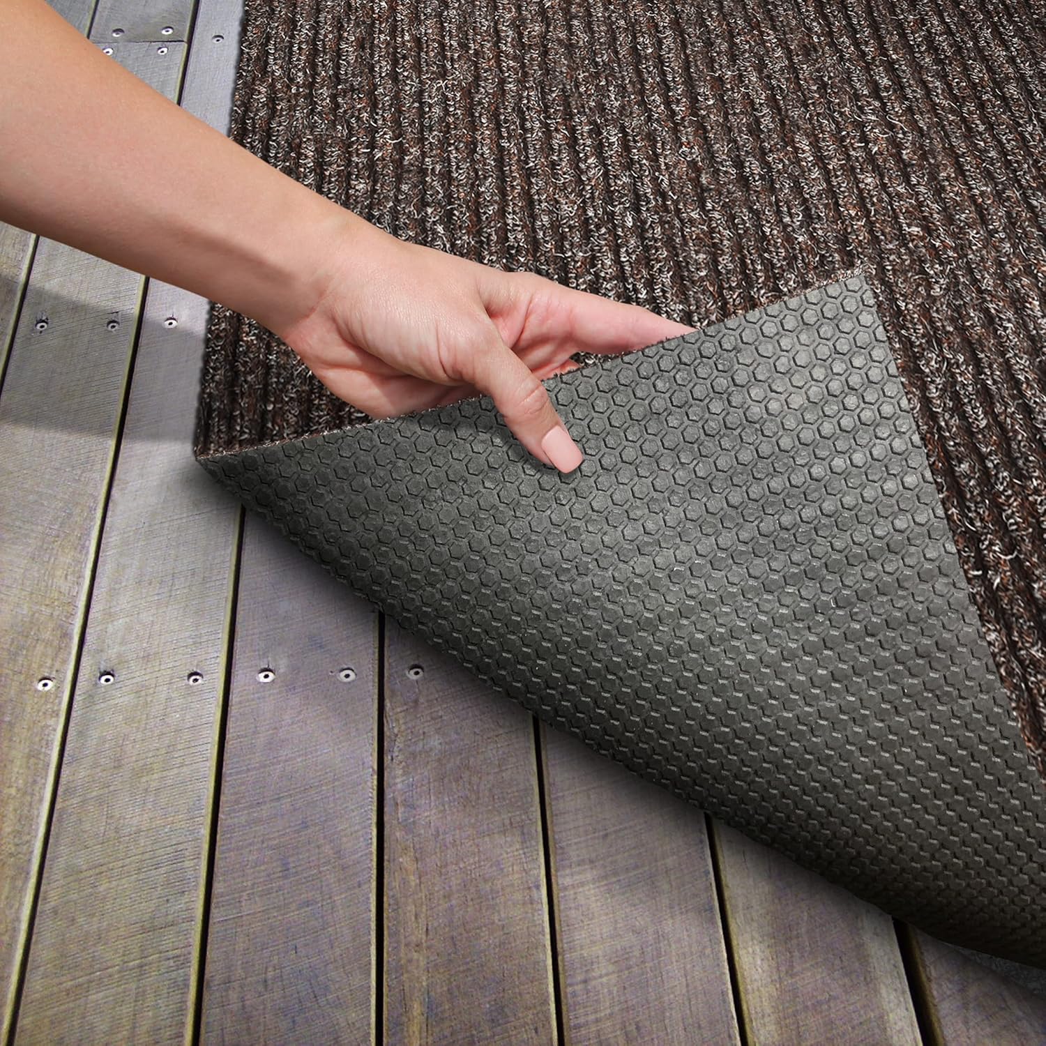 House, Home and More Heavy-Duty Ribbed Indoor Outdoor Carpet with Rubber Marine Backing - Tuscan Brown - 6 Feet X 10 Feet