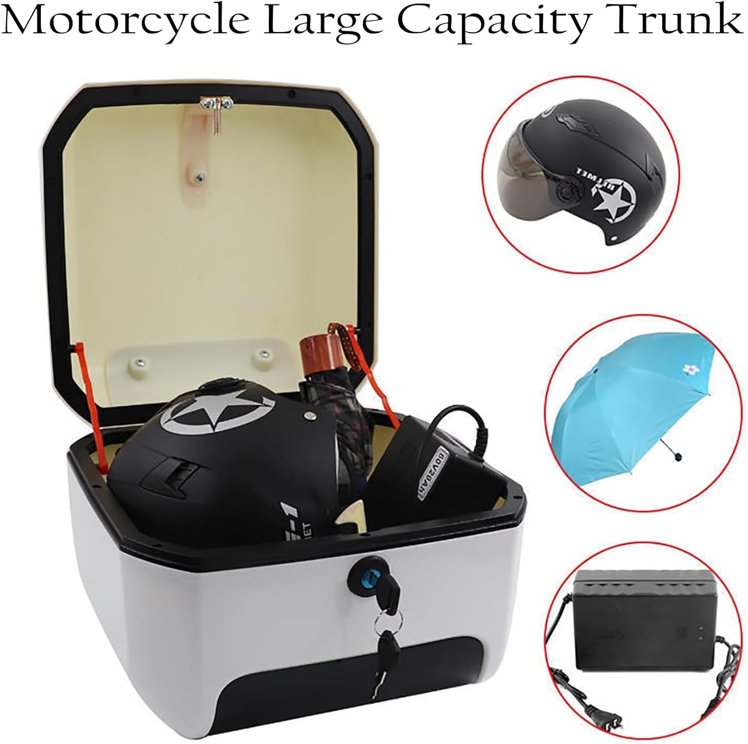 Motorcycle Scooter Top Box Tail Trunk Top Case Luggage Box, 28L Capacity, Storage Carrier Case Can Store Helmet, Universal Tail Case for Motorbike Moped Back Rear Case,Blue