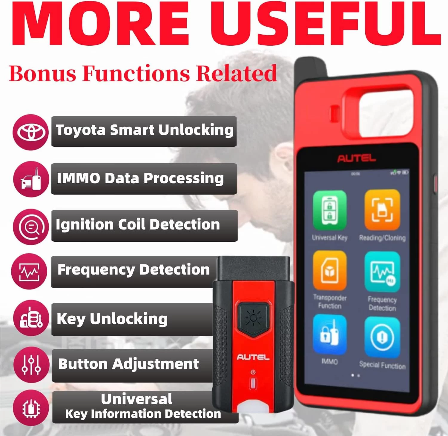 Autel MaxiIM KM100 Key Fob Programmer Immobilizer Tool with 2pcs Blank IKEY 60s Key Generation OBD IMMO/Key Learning Transponder Editing Chip Read/Write/Clone Frequency Detection Lite IM508 IM608 PRO