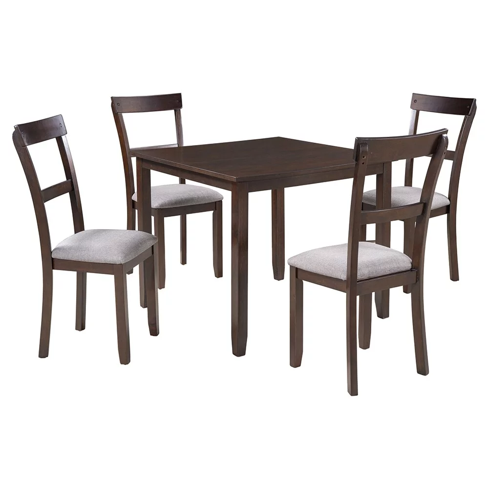 5pcs Industrial Style Wooden Dining Table Set with 4 Chairs Grey