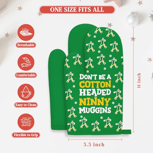 Buddy The Elf Christmas Kitchen Decor, Funny Christmas Oven Mitts, 2Pcs Holiday Oven Mitts Pot Holder Hot Pad, Elf Movie Merchandise, Xmas Cookie Bag Kitchen Cooking Baking BBQ Gloves Gift