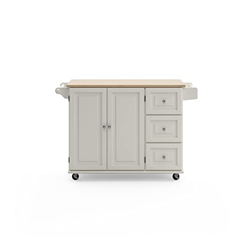 Homestyles Dolly Madison Off-White Mobile Kitchen Island Cart with Wood Drop Leaf Breakfast Bar