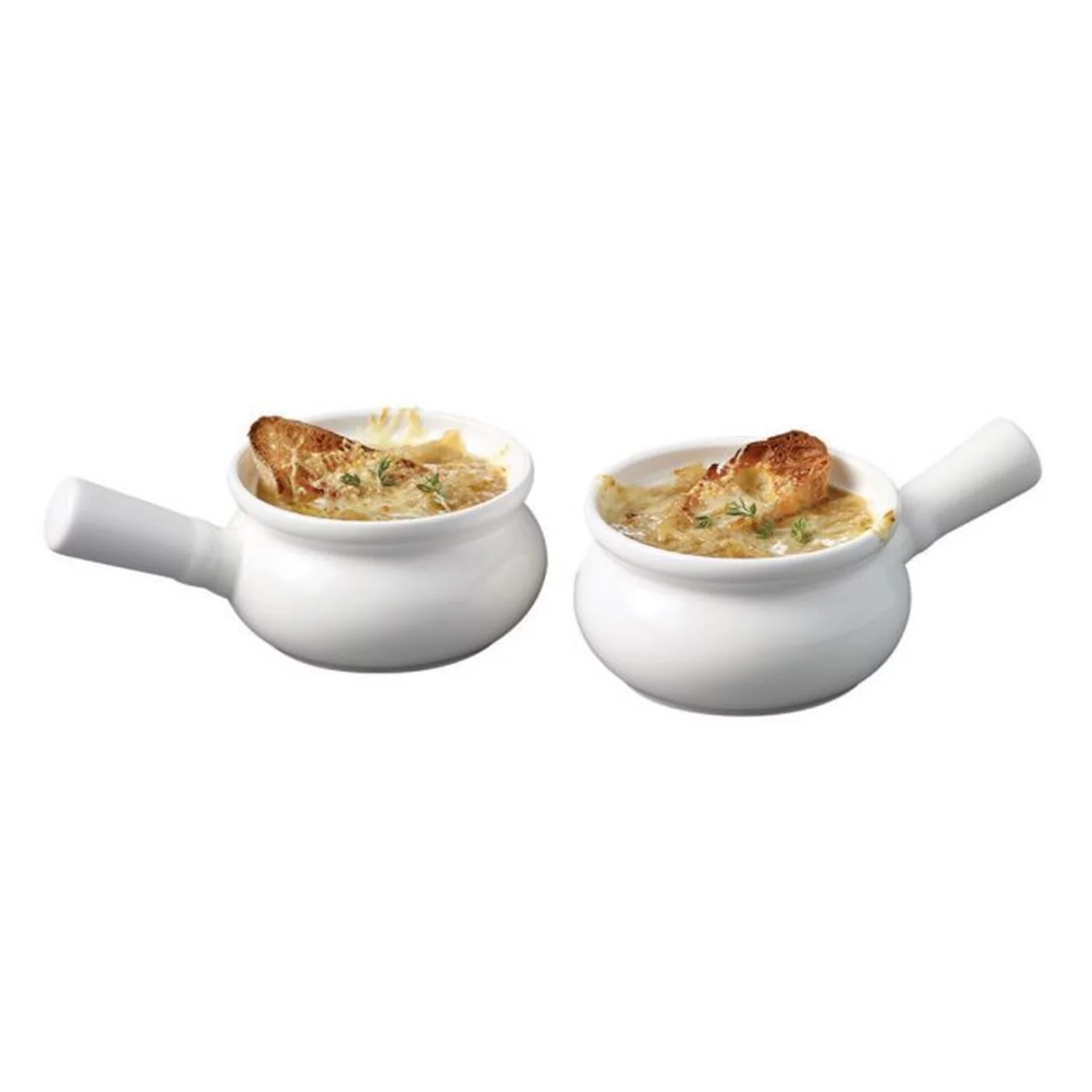 Gourmet - Set of 2 Porcelain Onion Soup Bowls, 300ml Capacity, Oven Safe, White