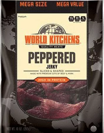 World Kitchens Peppered Sliced & Shaped Beef Jerky (Pack of 48)