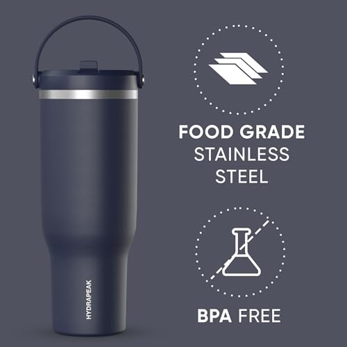 Hydrapeak Nomad 24 oz Tumbler with Handle and Straw Lid, Leakproof, Double Insulated, 24oz Cup Stainless Steel (Blush)