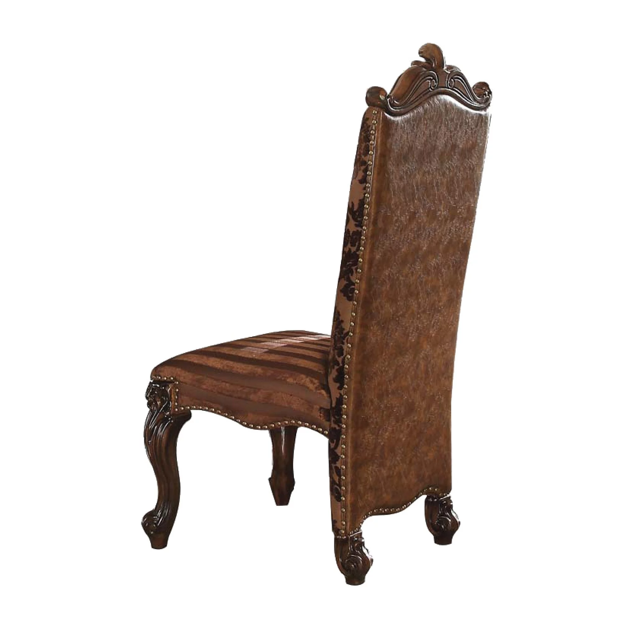 27 Inch Wide Side Chair Faux Leather Set of 2 Brown- Saltoro Sherpi