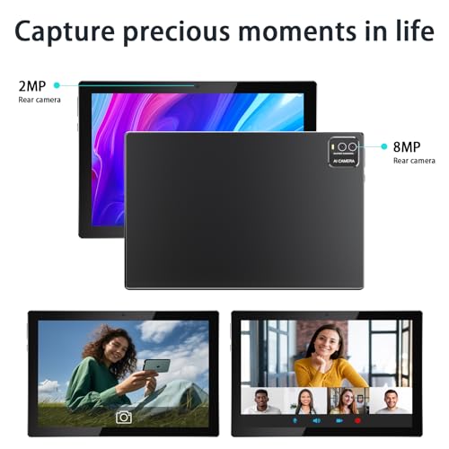 Tablet 10 Inch Android Tablet, 2 in 1 Tablets, Include Keyboard Mouse Case Stylus, 64GB ROM+8GB RAM 1TB expandable 2MP+8MP Dual cameras, 5G WIFI-6 Bluetooth 6000mAh Battery 10.1