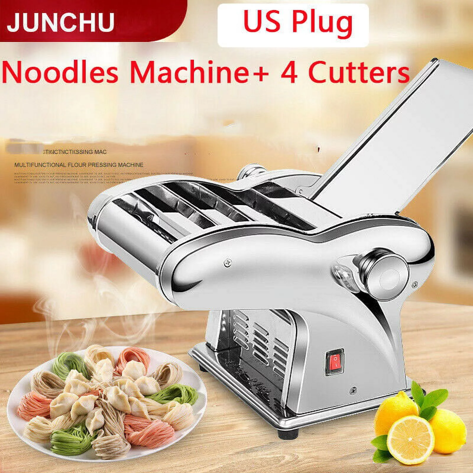 SHANNA Automatic Pasta Maker Machine Dumpling Dough Skin Noodle Making for Spaghetti, Fettuccini, Lasagna, 4 Knives