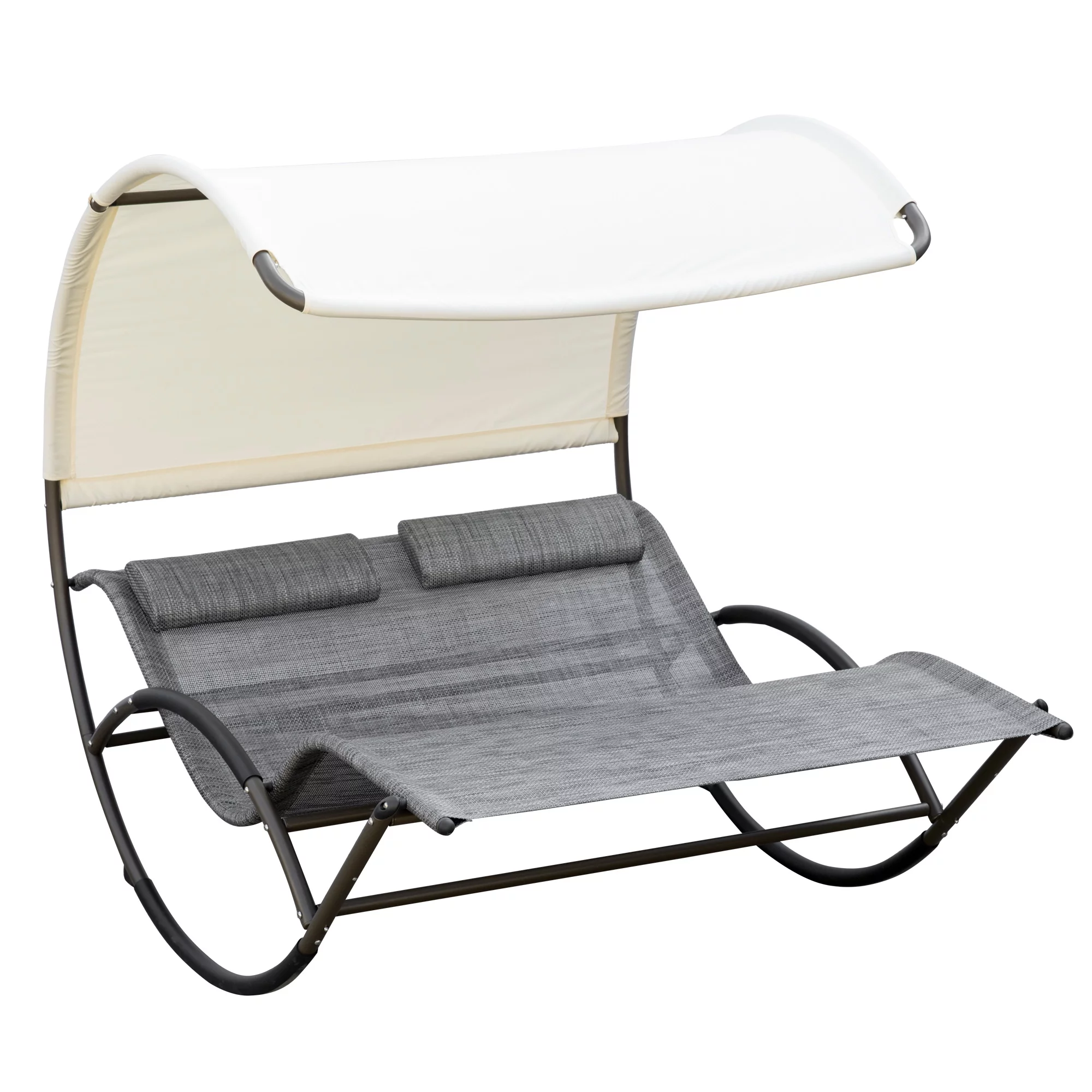 Outsunny Outdoor Rocking Bed with Canopy, Chaise Sun Lounger for Two, Gray