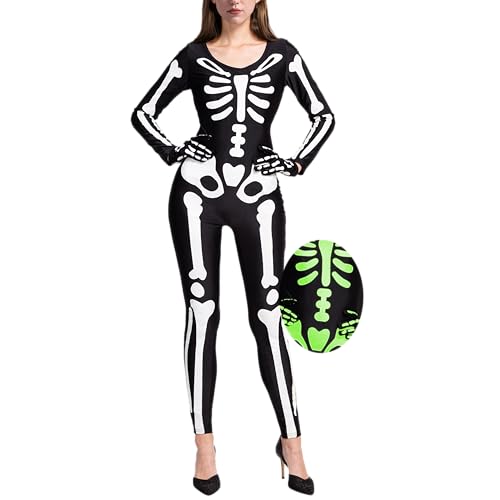 Spooktacular Creations Adult Glow in the Dark Skeleton Costume Women, Skeleton Bodysuit Halloween Costumes for Women Adult