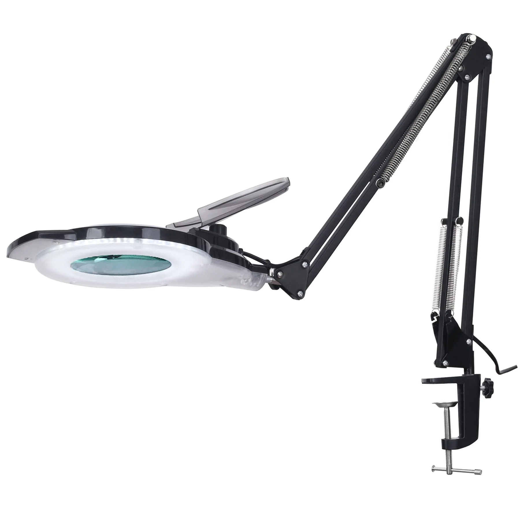 KIRKAS LED 5-10X Magnifying Desk Lamp, 2,200 Lumens Stepless Dimmable, 8-Diopter Real Glass Lens Magnifier, Adjustable Arm LED Magnifying Lamp with Clamp for Reading Repair Crafts Close Work- Black