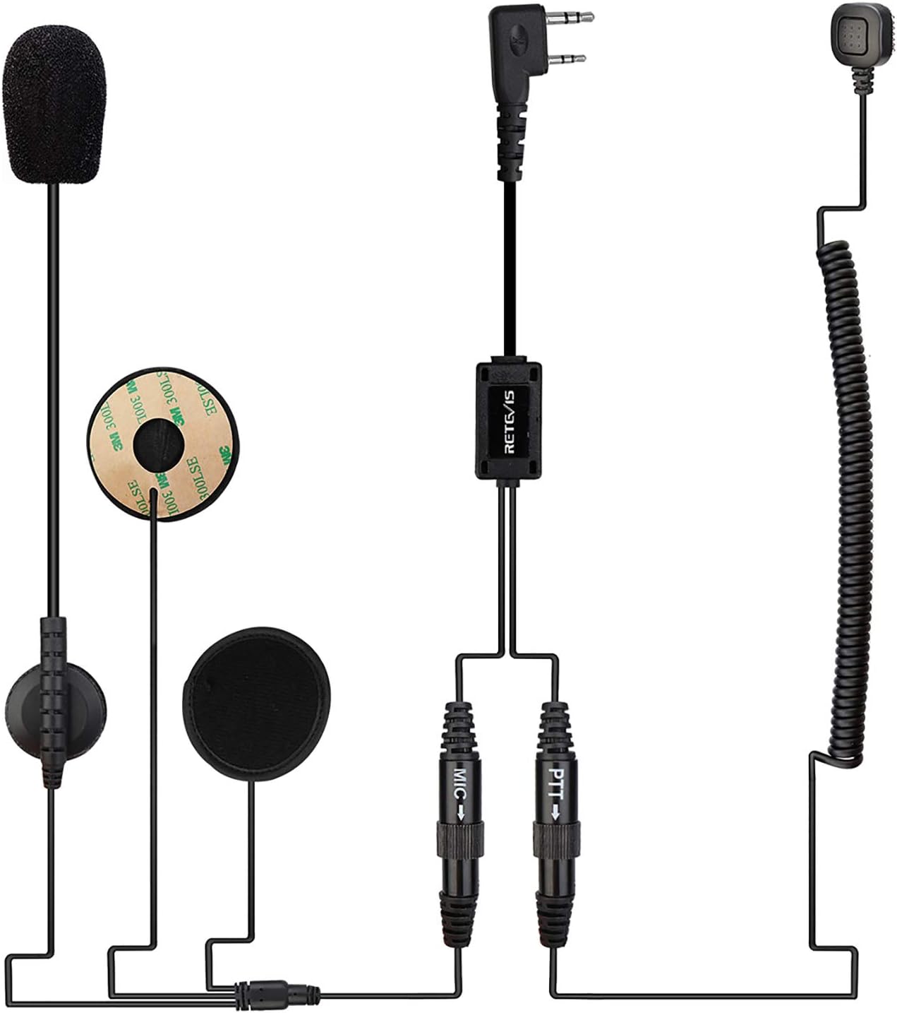 Retevis Open/Full Face Helmet Walkie Talkie Headset with Mic, Compatible RT22 RT21 H-777 RT68 RT22S RB29 Baofeng UV-5R pxton Walkie-Talkie, Headset for 2 Way Radio with Finger PTT(1 Pack)