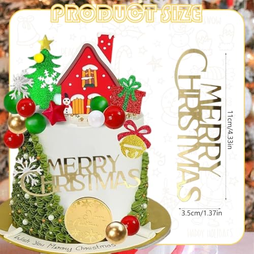 10Pcs Christmas Cake Toppers - Acrylic Mirror Merry Christmas Cake Engraved Toppers for Xmas Party Dessert DIY Decor (Gold Silver)