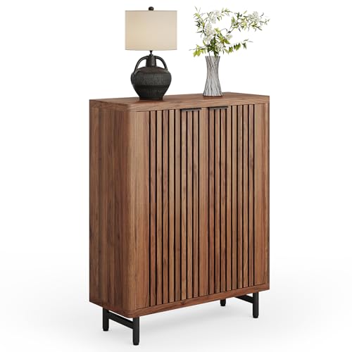 LITTLE TREE 6-Tier Shoe Cabinet with Doors for Up to 24 Pairs, Large Wooden Shoe Storage Cabinet with Adjustable Shelves, Retro Freestanding Shoe Organizer Cabinet for Entryway, Hallway, Dark Walnut