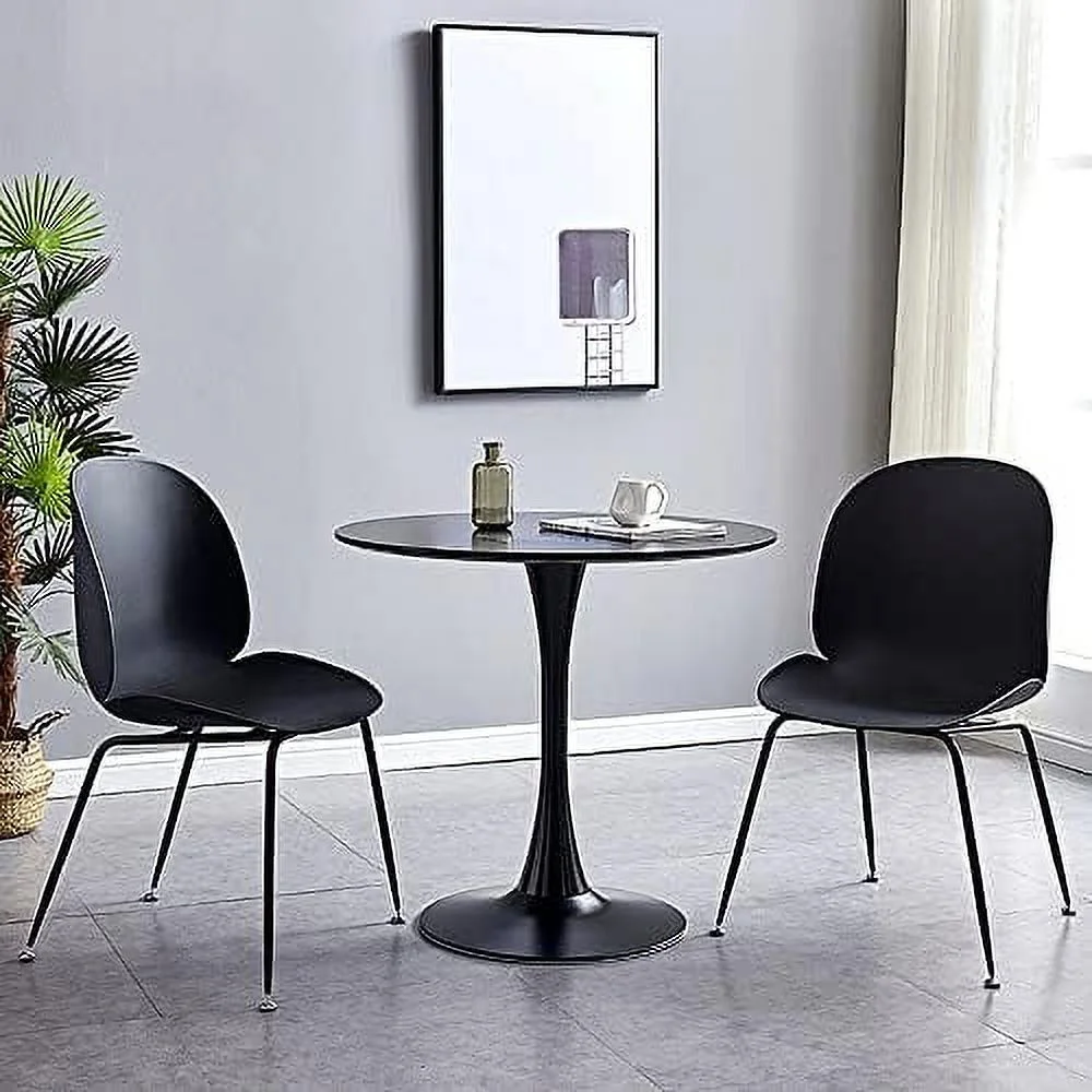 TJUNBOLIFE MIINO Simplicity Round Dining Table  27.6" W Black Leisure Table for Kitchen Dining Room Living Room  Accent Coffee Table for Small Space Office