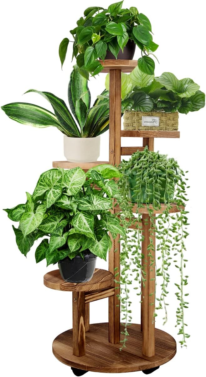 GEEBOBO Plant Stand Indoor, 4 Tier & 5 Tier Plant Stands For Indoor Plants Multiple, Flower Shelf Plants Holder Display Rack Shelving, Brown