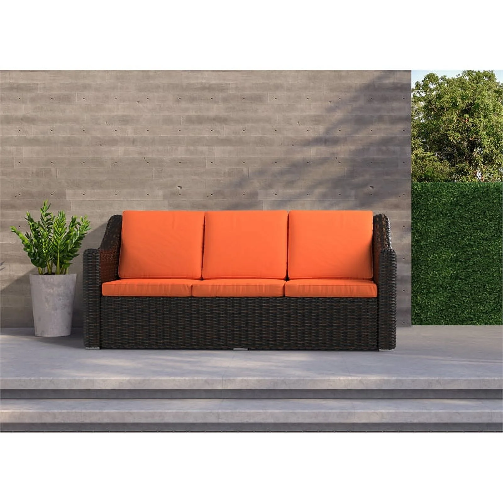 Saint Birch Contemporary Cast Iron Outdoor Wicker Sofa in Orange