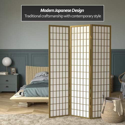 Red Lantern 6 ft. Tall Window Pane Shoji Screen-Natural-4 Panels Room Divider