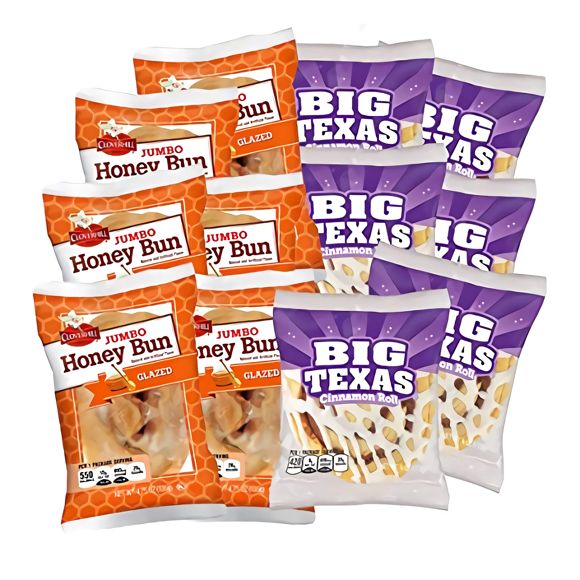 Tribeca Curations | Cloverhill Jumbo Glazed Honey Bun & Big Texas Cinnamon Roll Combo | 12 Pack