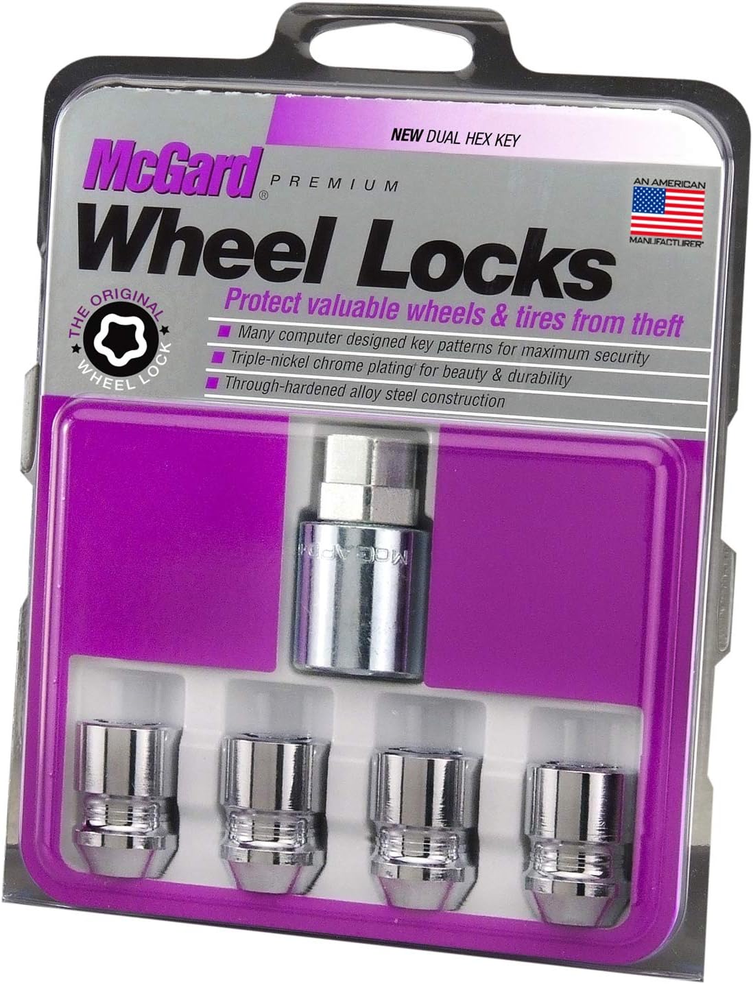 McGard 24154 Chrome Cone Seat Wheel Locks (M12 x 1.25 Thread Size) - 4 Locks / 1 Key