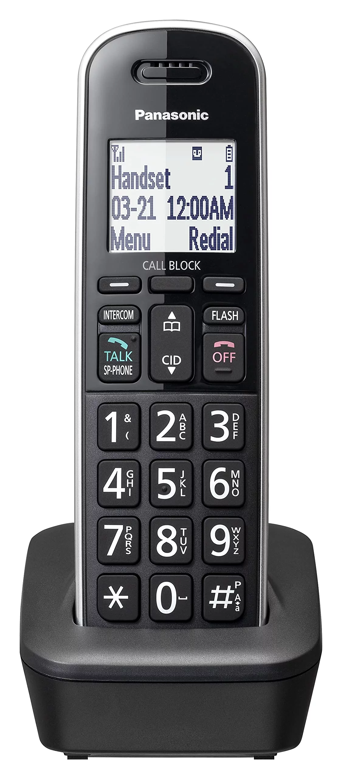 Panasonic Compact Cordless Handset, Add-on Handset for TGB85x Series, Large LCD, Call Block, Caller ID, Line Power Mode, Phonebook - KX-TGBA85B (Black)