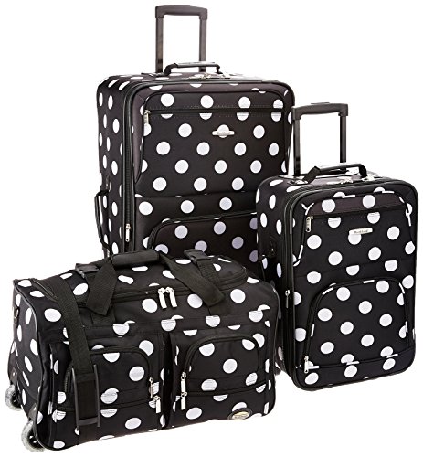 Rockland Vara Softside 3-Piece Upright Luggage Set, Expandable,Black dot, (20/22/28)