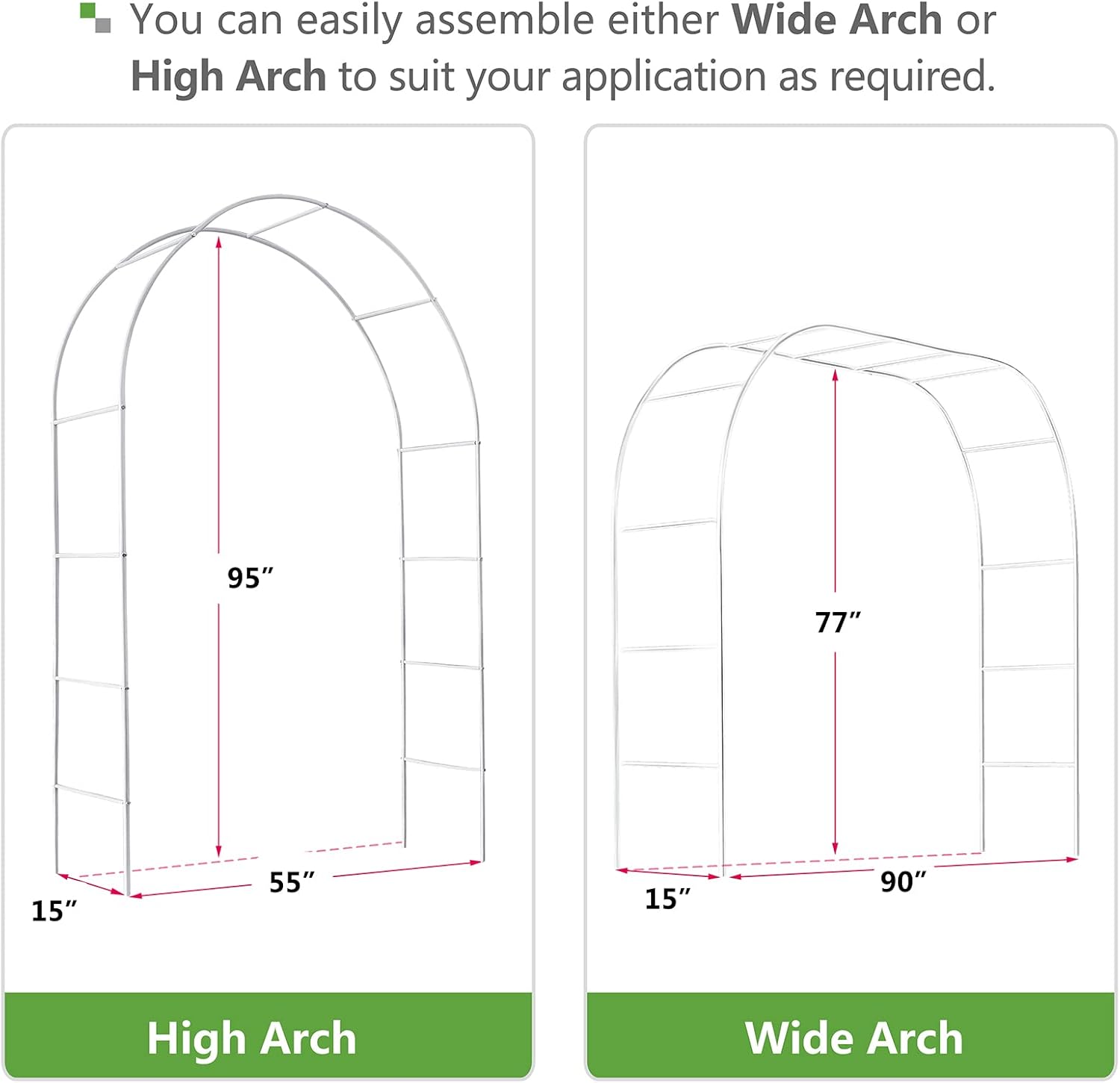 Garden Arch, Steel Garden Arch Arbor Trellis for Climbing Plants, Indoor Outdoor Wedding Party Decoration, 7'8inch H x 4'5inch W (White)