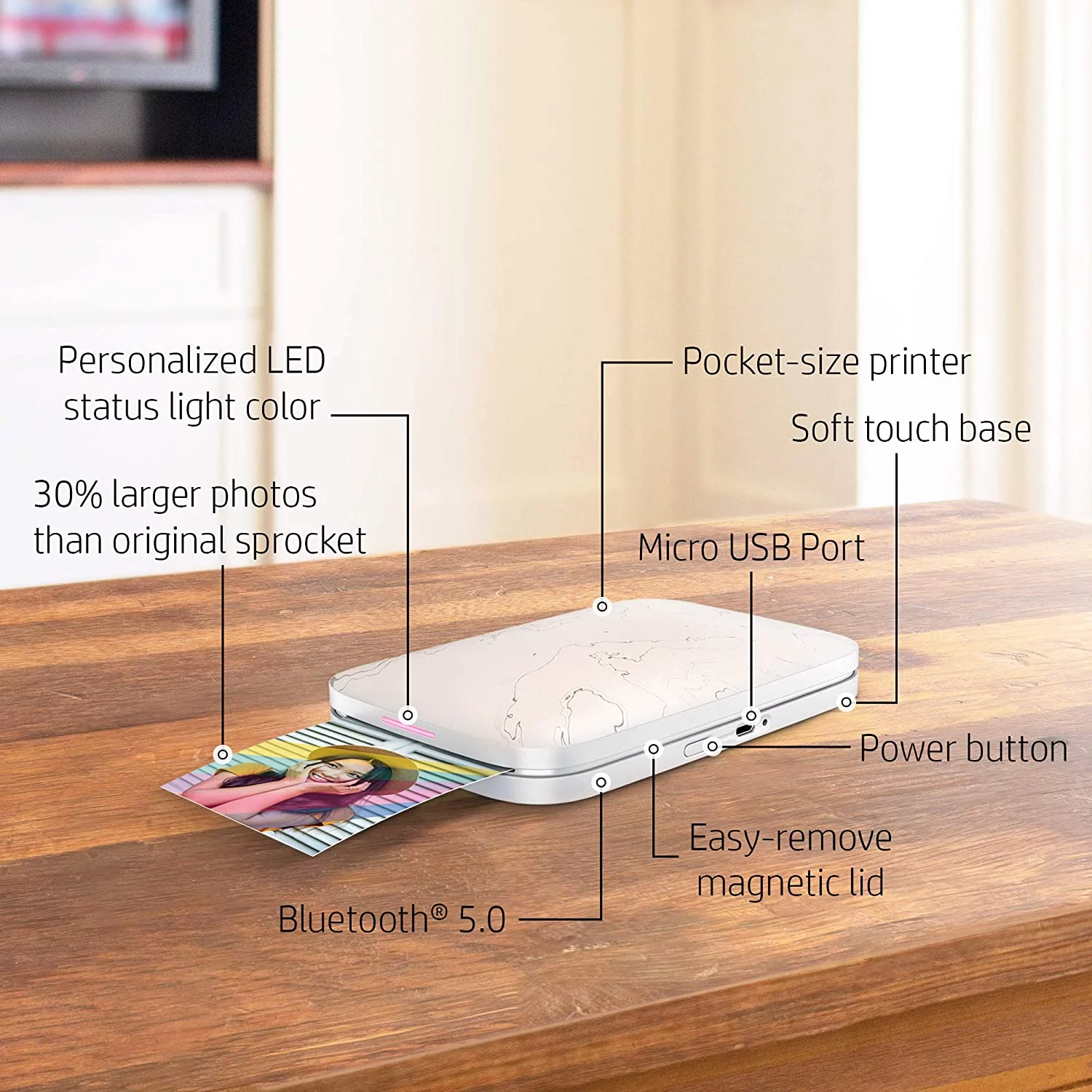 HP Sprocket Select Portable Instant Photo Printer for Android and iOS devices (Eclipse) Prints on 2.3x3.4” Sticky-Backed Zink Photo Paper.