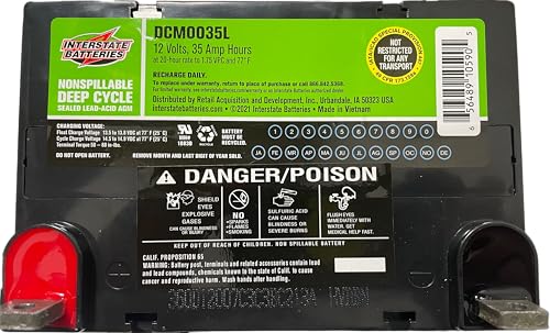 Interstate Batteries 12V 35AH Sealed Lead Acid (SLA) AGM Deep Cycle Battery (DCM0035) Insert Terminals