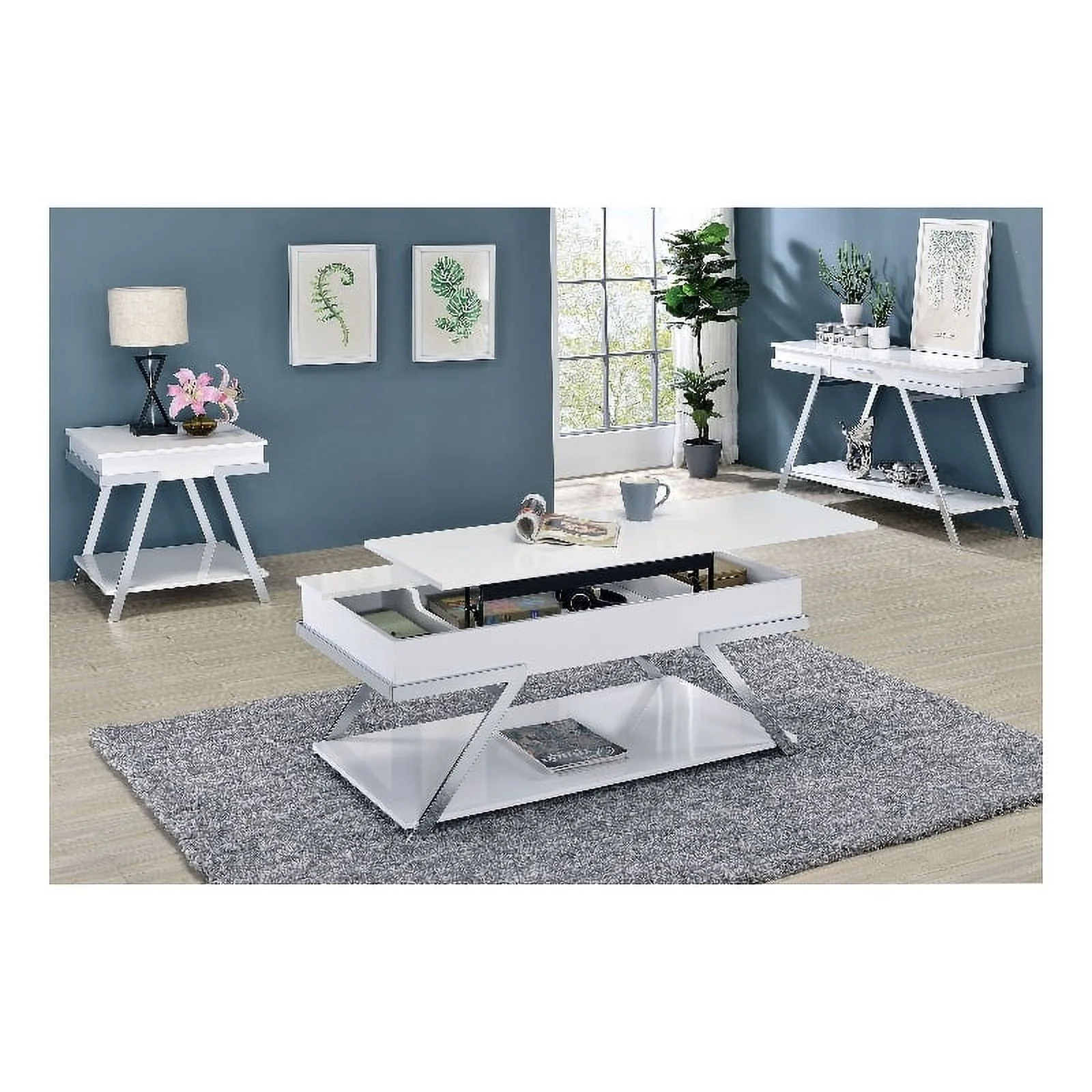 Furniture of America Becti Contemporary Wood 3-Piece Coffee Table Set in White