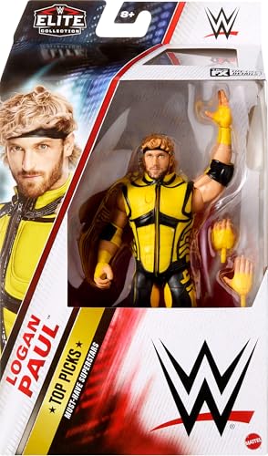 Mattel WWE Top Picks Elite Action Figure & Accessories Set, Logan Paul 6-inch Collectible with Swappable Hands, Ring Gear & 25 Articulation Points