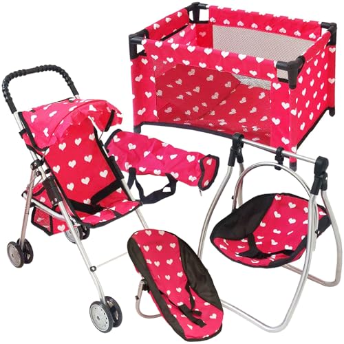 Deluxe Baby Doll Stroller with Crib Furniture Playset, Multi Baby Doll Accessories Set for 18